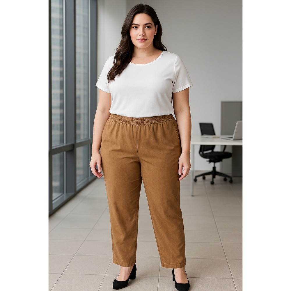 Koret Faux Suede Pull-On Pants Women 18W Tan Soft Stretch Pockets, Comfort Waist